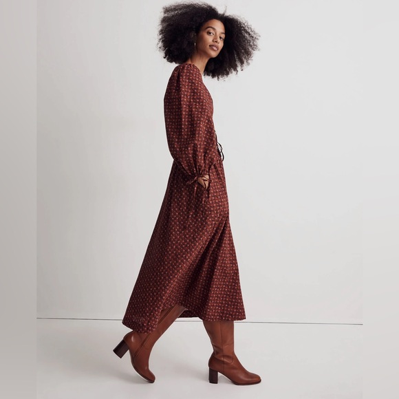 Sophia Tie-Front Midi Dress in Teaberry Floral Elegant Brown Midi Dress - Picture 2 of 12